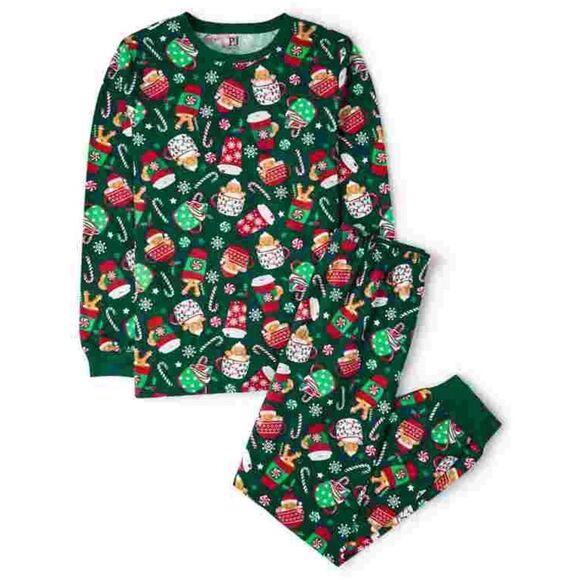 PJ Place M Adult Winter Green Multi Gingerbread Cocoa Mugs PJ Jogger Set - Picture 3 of 3